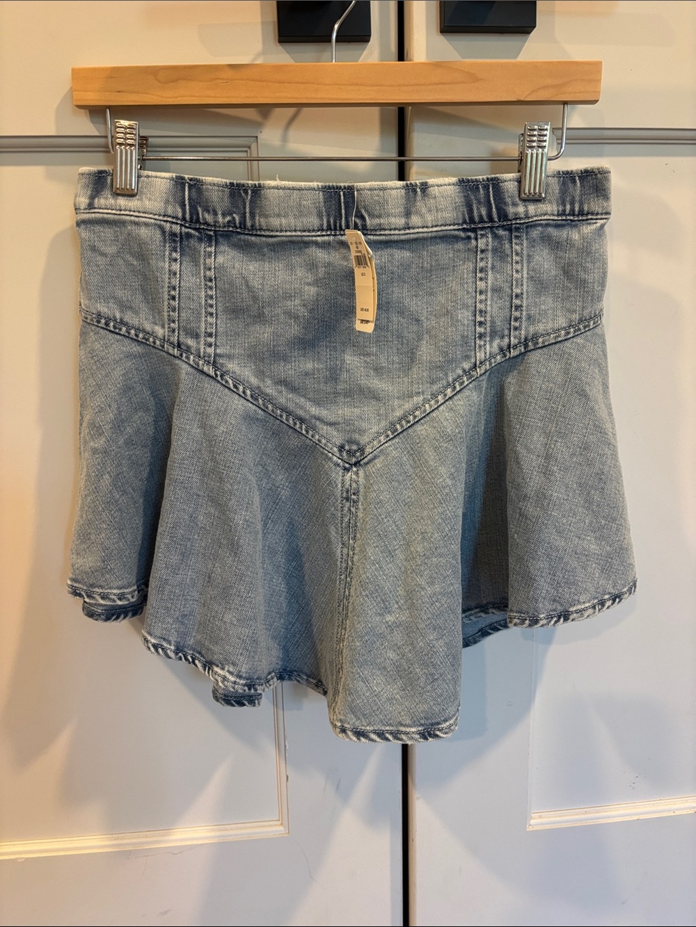 aerie Light Blue Denim Mini Skirt with Elastic Waist